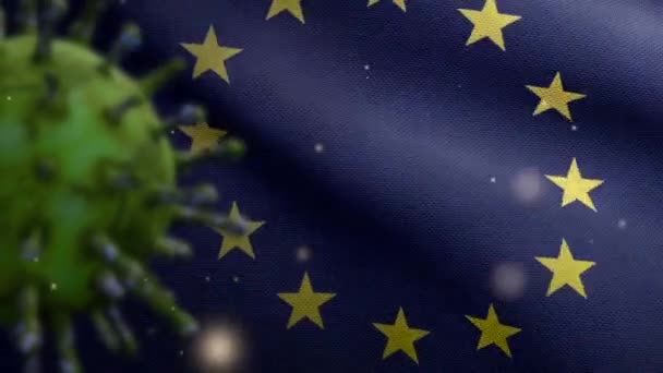 Illustratie Vlag Van Europese Unie Zwaaien Coronavirus 2019 Ncov Concept — Stockvideo
