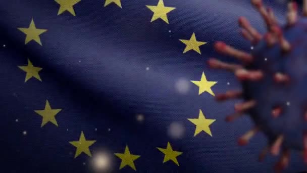 Иллюстрация Размахивание Флагом Европейского Союза Концепция Коронавируса 2019 Ncov Вспышка — стоковое видео