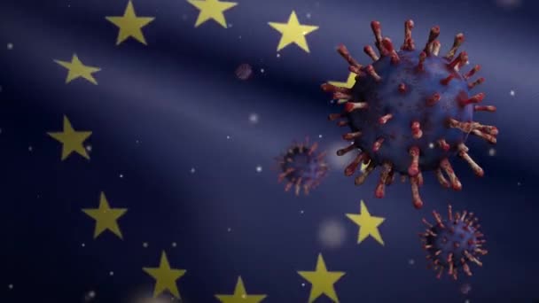 Ilustrace Vlajka Evropské Unie Mává Coronavirus 2019 Ncov Concept Ohnisko — Stock video