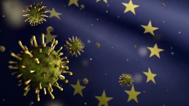 Illustration Σημαία Της Ευρωπαϊκής Ένωσης Κυματίζει Και Coronavirus 2019 Ncov — Αρχείο Βίντεο