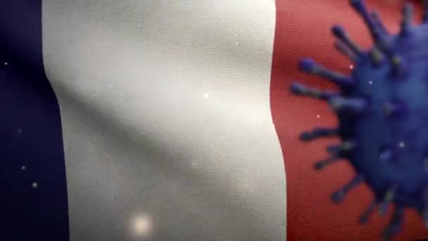Illustration Die Französische Flagge Weht Mit Coronavirus Ausbruch Der Die — Stockvideo