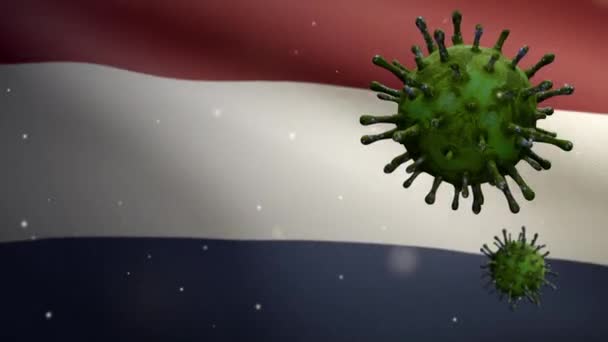 Εικονογράφηση Ολλανδική Σημαία Κυματίζει Ξέσπασμα Του Coronavirus Που Μολύνει Αναπνευστικό — Αρχείο Βίντεο