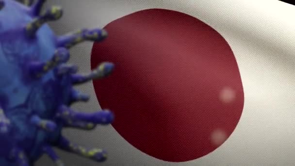 Коронавирус Гриппа Плавает Над Японским Флагом Патогеном Который Атакует Дыхательные — стоковое видео