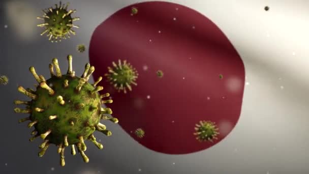 Fluturarea Steagului Japonez Conceptul Coronavirus 2019 Ncov Focar Asiatic Japonia — Videoclip de stoc