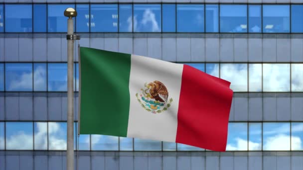 Ilustración Bandera Mexicana Ondeando Una Ciudad Rascacielos Moderna Hermosa Torre — Vídeo de stock
