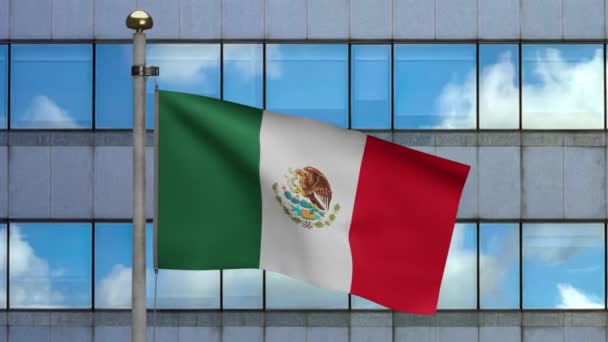 Illustration Mexican Flag Waving Modern Skyscraper City Beautiful Tall Tower — Stock Video