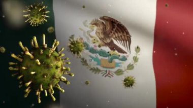 Meksika bayrağı sallama ve Coronavirus 2019 nCov konsepti. Meksika 'da Asya salgını, koronavirüs gribi, salgın gibi tehlikeli grip salgını vakaları. Mikroskop virüsü Covid19 'u kapatın.