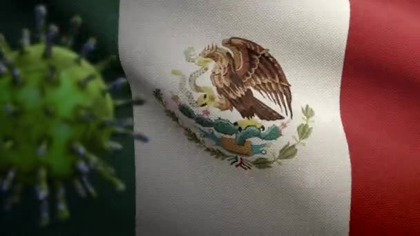Bandiera Messicana Sventolando Coronavirus 2019 Concetto Ncov Focolaio Asiatico Messico — Video Stock