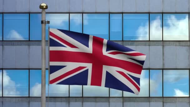 Ilustración Bandera Del Reino Unido Ondeando Ciudad Moderna Rascacielos Hermosa — Vídeo de stock