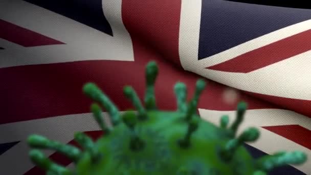 Storbritannien Flagga Viftar Med Coronavirus Utbrott Infektera Andningsorganen Som Farlig — Stockvideo