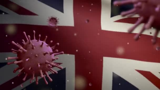 United Kingdom Flag Waving Coronavirus 2019 Ncov Concept Asian Outbreak — Stock Video