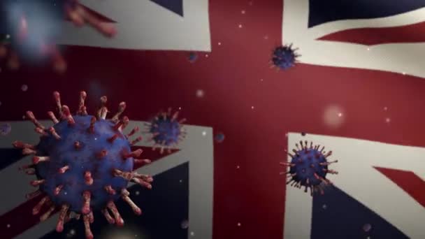 Storbritannien Flagga Viftar Och Coronavirus 2019 Ncov Koncept Asiatiskt Utbrott — Stockvideo