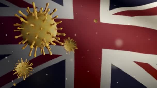 Flaga Zjednoczonego Królestwa Macha Wraz Wybuchem Epidemii Koronawirusu Która Zakaża — Wideo stockowe