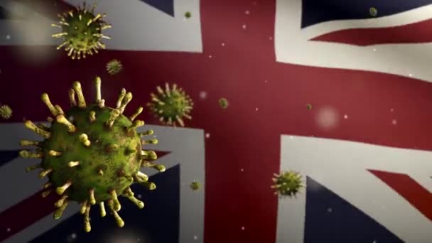 United Kingdom Flag Waving Coronavirus 2019 Ncov Konseptet Asiatisk Utbrudd – stockvideo