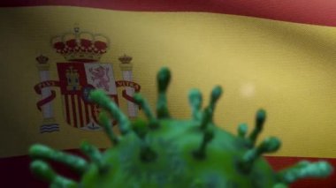 Modern bir gökdelen şehrinde dalgalanan 3 boyutlu İspanyol bayrağı. İspanya 'nın yumuşak ipek pankartıyla güzel, uzun bir kule. Kumaş kumaş dokusu, Asteğmen. Ulusal Gün Taşra Konsepti.