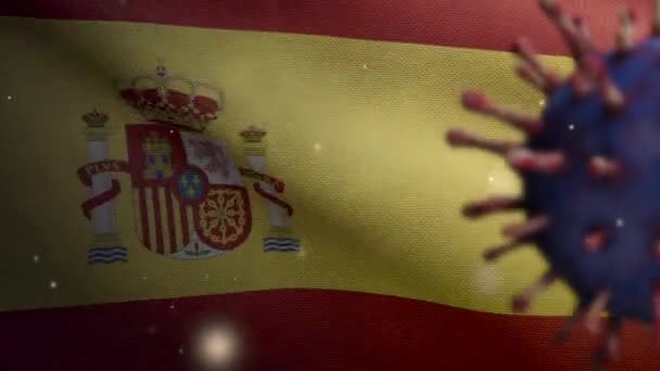 Ilustracja Hiszpańska Flaga Machająca Nowoczesnym Mieście Wieżowca Piękna Wysoka Wieża — Wideo stockowe