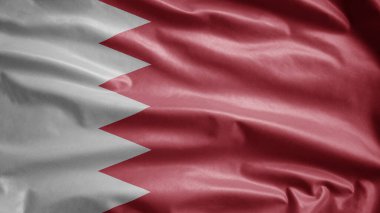 Bahreyn bayrağı rüzgarda dalgalanıyor. Bahreyn afişini kapat, yumuşak ve pürüzsüz ipek. Kumaş kumaş dokusu Asteğmen arkaplan.