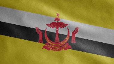 Rüzgarda dalgalanan Bruneian bayrağı. Brunei afişini yakın çekin, yumuşak ve pürüzsüz ipek. Kumaş kumaş dokusu Asteğmen arkaplan.