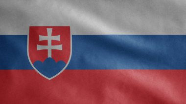 Rüzgarda dalgalanan Slovakya bayrağı. Slovakya afişini kapat, yumuşak ve pürüzsüz ipek. Kumaş kumaş dokusu Asteğmen arkaplan