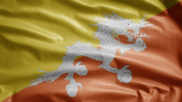 Bhutan Flaga Macha Wietrze Zamknij Butanowy Baner Dmuchanie Miękki Gładki — Zdjęcie stockowe