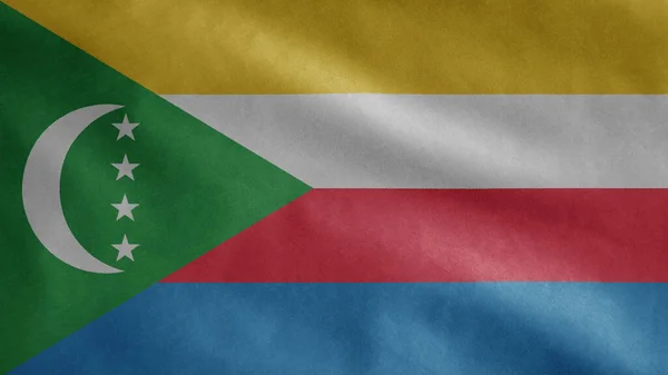 Bandiera Comoriana Che Sventola Nel Vento Primo Piano Dello Striscione — Foto Stock