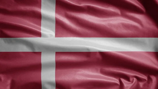 Dansk Flagga Viftar Vinden Närbild Danmark Banner Blåser Mjuk Och — Stockfoto