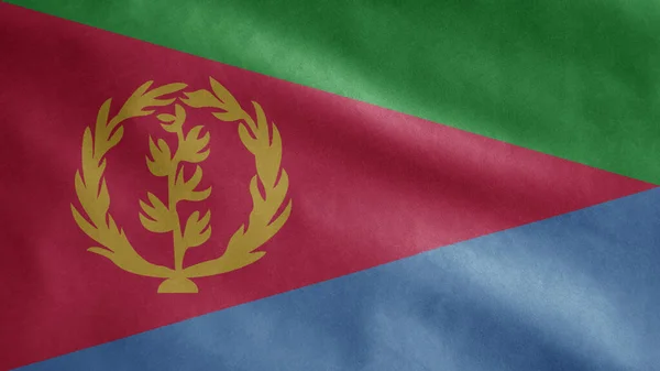 厄立特里亚国旗在风中飘扬 靠近厄立特里亚的旗帜 飘扬柔滑的绸缎 布匹织物质感标志背景 — 图库照片