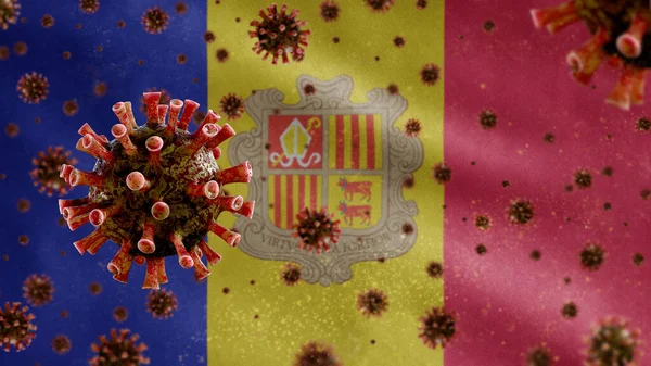 Schwebt Das Grippe Coronavirus Über Der Andorranischen Flagge Ein Erreger — Stockfoto