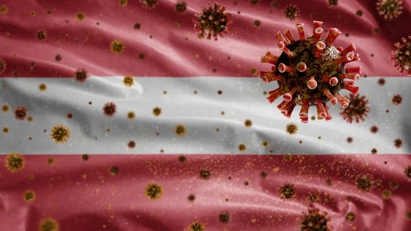 Австрійський Прапор Махаючи Коронавірусом Заражав Дихальну Систему Небезпечним Грипом Вірус — стокове фото