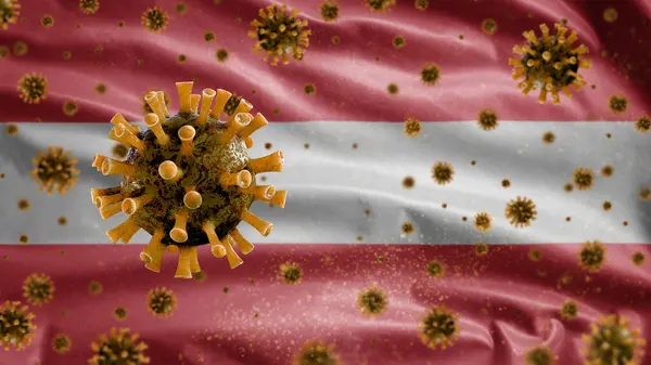 Flu Coronavirus Плаває Над Австрійським Прапором Патогеном Який Атакує Дихальні — стокове фото