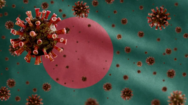 Flu Coronavirus Flotando Sobre Bandera Bangladesh Patógeno Que Ataca Tracto — Foto de Stock