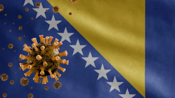 Bosenská Vlajka Epidemií Koronaviru Která Infikuje Dýchací Systém Jako Nebezpečnou — Stock fotografie
