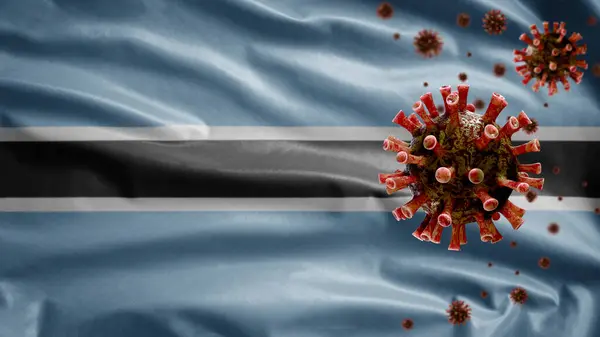 Flu Coronavirus Flotando Sobre Bandera Botswana Patógeno Que Ataca Tracto — Foto de Stock