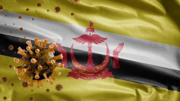 Брунейський Прапор Розмахує Коронавірус 2019 Ncov Концепція Азійський Спалах Брунеї — стокове фото
