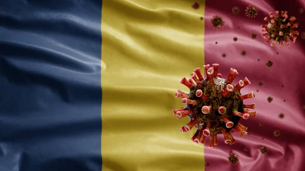 Chadiaanse Vlag Zwaaien Coronavirus 2019 Ncov Concept Aziatische Uitbraak Tsjaad — Stockfoto
