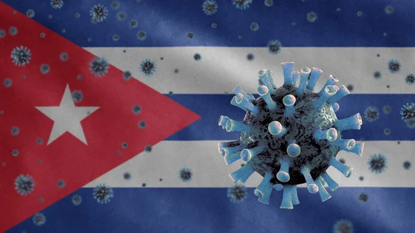 Кубинський Прапор Розмахує Коронавірусом Заражає Дихальну Систему Небезпечним Грипом Вірус — стокове фото