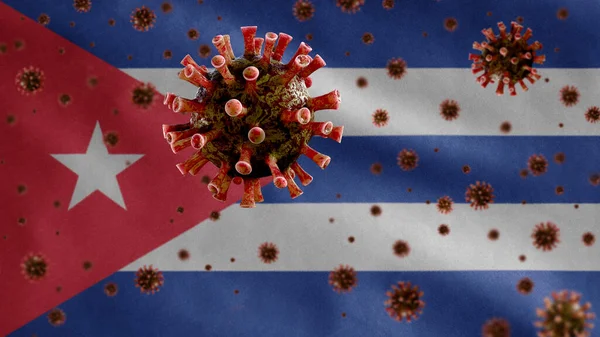 Wirus Grypy Unoszący Się Nad Kubańską Flagą Patogen Atakujący Drogi — Zdjęcie stockowe