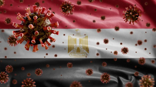 Griep Coronavirus Zwevend Boven Egyptische Vlag Een Ziekteverwekker Die Luchtwegen — Stockfoto