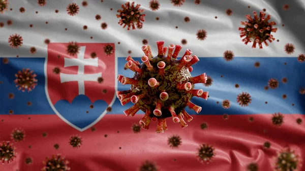 Flu Coronavirus Flotando Sobre Bandera Eslovaca Patógeno Que Ataca Tracto —  Fotos de Stock