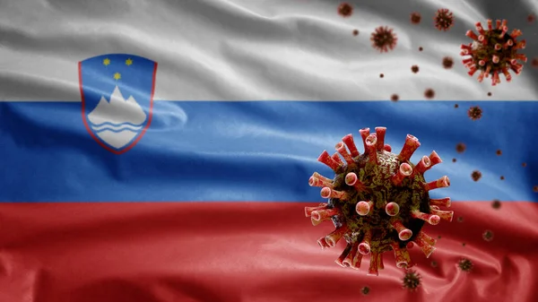 Bandera Eslovena Ondeando Con Brote Coronavirus Infectando Sistema Respiratorio Como —  Fotos de Stock