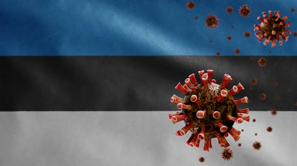 Estnisk Flagga Viftar Med Coronavirus Utbrott Infektera Andningsorganen Som Farlig — Stockfoto