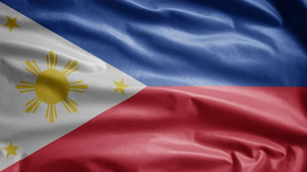 Filippinernas Flagga Viftar Vinden Närbild Filippinska Banderoll Blåser Mjuk Och — Stockfoto
