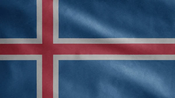 Bandera Islandesa Ondeando Viento Primer Plano Islandia Banner Soplado Suave — Foto de Stock