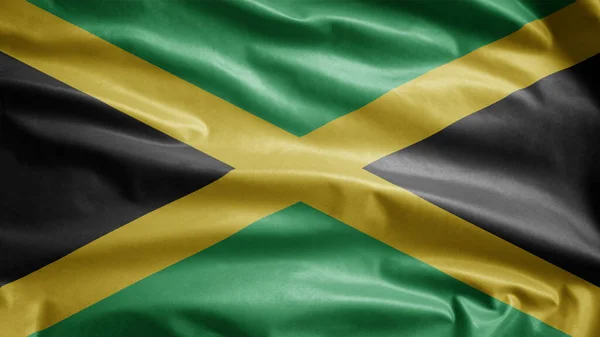 Jamaicaanse Vlag Wapperend Wind Sluiten Van Jamaica Banner Blazen Zacht — Stockfoto