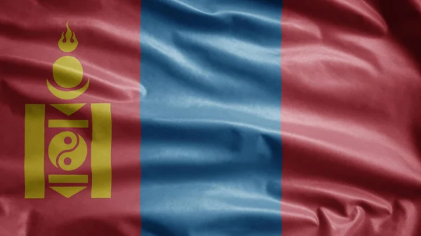 Bandera Mongolia Ondeando Viento Primer Plano Mongolia Banner Soplado Suave — Foto de Stock