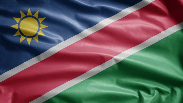Bandera Namibia Ondeando Viento Primer Plano Namibia Banner Soplado Suave — Foto de Stock
