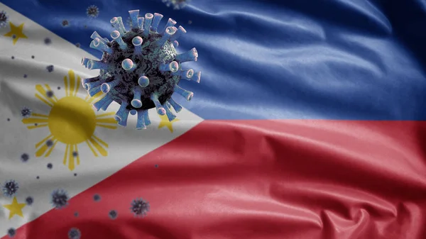 Philippin Flagga Viftar Och Coronavirus 2019 Ncov Koncept Asiatiskt Utbrott — Stockfoto