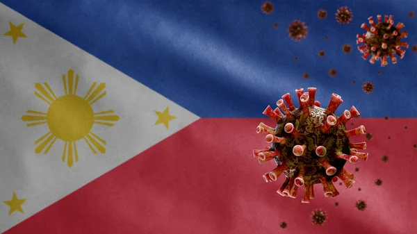 Philippin Flag Waving Coronavirus 2019 Ncov Concept Brote Asiático Filipinas —  Fotos de Stock