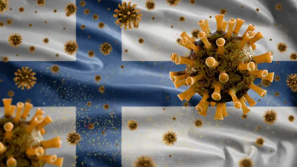 Финский Флаг Размахивающий Вспышкой Коронавируса Заражающего Дыхательную Систему Опасный Грипп — стоковое фото