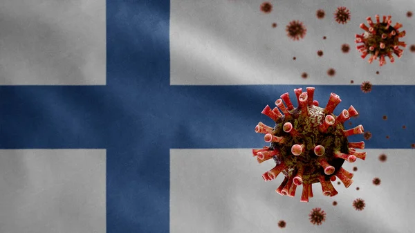 Финский Флаг Размахивающий Вспышкой Коронавируса Заражающего Дыхательную Систему Опасный Грипп — стоковое фото